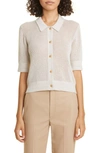 MARIA MCMANUS MARIA MCMANUS ORGANIC COTTON & RECYCLED CASHMERE MESH KNIT POLO CARDIGAN