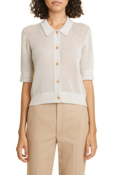 Maria Mcmanus Organic Cotton & Recycled Cashmere Mesh Knit Polo Cardigan In Crema
