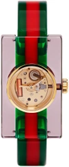 GUCCI GUCCI RED AND GREEN PLEXIGLASS SKELETON WATCH,YA143501