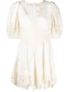 Zimmermann Tiggy Embroidered Linen Mini Dress In Nude &amp; Neutrals