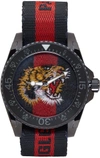 GUCCI NAVY AND RED WEB TIGER DIVE WATCH,YA136215