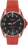 GUCCI RED AND SILVER DIVE WATCH,YA136309