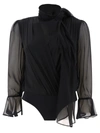 Pinko Long-sleeved V-neck Bodysuit In Black