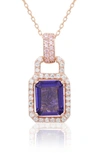 Suzy Levian Rose Gold Plated Sterling Silver Cubic Zirconia Pendant Necklace In Blue Tanzanite