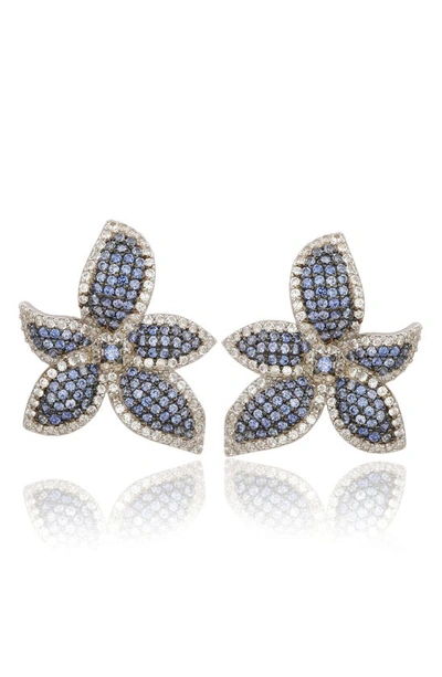 SUZY LEVIAN SUZY LEVIAN FLORAL STERLING SILVER WHITE SAPPHIRE BLUE SAPPHIRE BROWN DIAMOND STUD EARRINGS