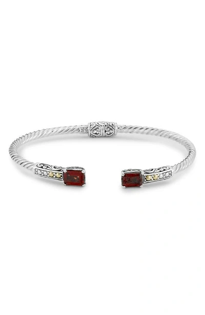 SAMUEL B. SAMUEL B. 18K GOLD STERLING SILVER GARNET BANGLE BRACELET