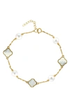Effy 14k Yellow Gold Clover Mother Of Pearl & Freshwater Pearl Bracelet In Gold Multi