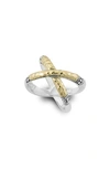 Samuel B. Hammered 18k Gold Sterling Silver X Ring In Silver And Gold
