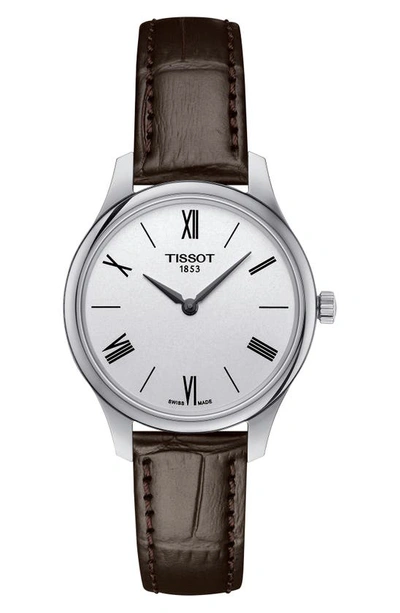 Tissot Tradition Swiss Quartz Croc Embossed Leather Strap Watch, 31mm In Silver
