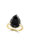 Effy 14k Yellow Gold Pear Cut Onyx & Diamond Halo Ring In Black