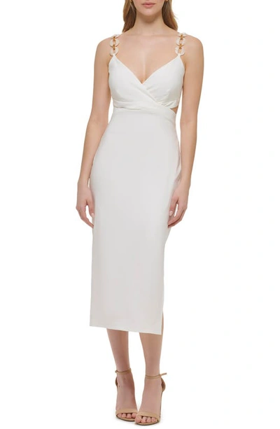 Guess Women's V-neck Chain-strap Side-cutout Dress In White