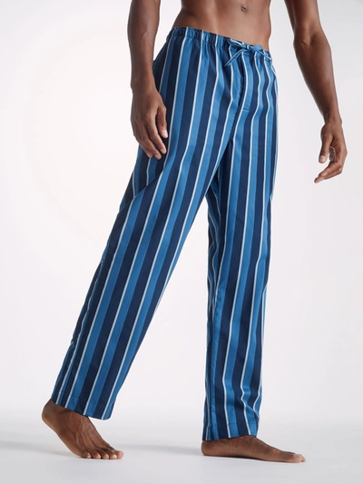 Derek Rose Royal 220 Straight-leg Striped Cotton-satin Pyjama Trousers In Blue