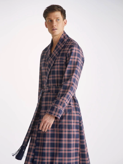 Derek Rose Mens Navy York Checked Relaxed-fit Wool Dressing Gown