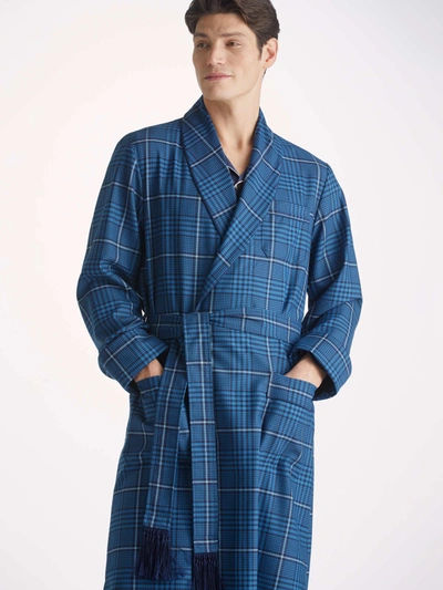 Derek Rose Men's York 43 Wool Plaid Dressing Gown In Blue