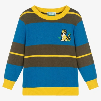 Kenzo Kids' Logo-embroidered Striped Jumper In Multicoloured
