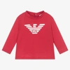 Emporio Armani Kids' Pima-jersey Jumper With Logo In Red