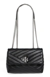 Tory Burch Kira Chevron Quilted Small Convertible Leather Crossbody Bag In Black/ Rolled Nickel