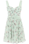 Self-portrait Mini Dress In Pleated Chiffon With Floral Motif In Green