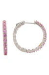 SUZY LEVIAN STERLING SILVER PINK SAPPHIRE HOOP EARRINGS