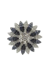 SUZY LEVIAN FLORAL STERLING SILVER WHITE SAPPHIRE BLUE SAPPHIRE BROWN DIAMOND BROOCH