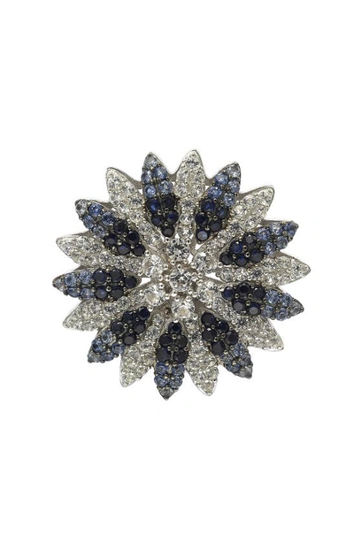 SUZY LEVIAN FLORAL STERLING SILVER WHITE SAPPHIRE BLUE SAPPHIRE BROWN DIAMOND BROOCH