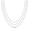 DELMAR STERLING SILVER BALL STATION CHAIN TRIPLE STRAND NECKLACE