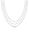 Delmar Sterling Silver Ball Station Chain Triple Strand Necklace In Silver