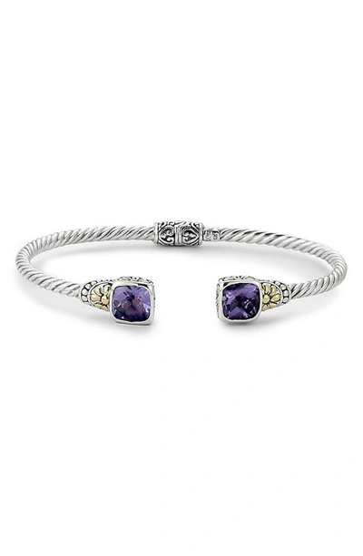 SAMUEL B. SAMUEL B. 18K GOLD STERLING SILVER AMETHYST CABLE BANGLE BRACELET