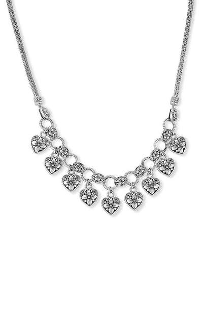 Samuel B. Sterling Silver Floral Heart Charm Frontal Necklace