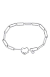 Delmar Heart Paperclip Link Bracelet In Silver