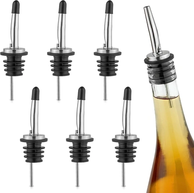 Zulay Kitchen 6 Pack Stainless Steel Liquor Pourers With Rubber Dust Caps In Black