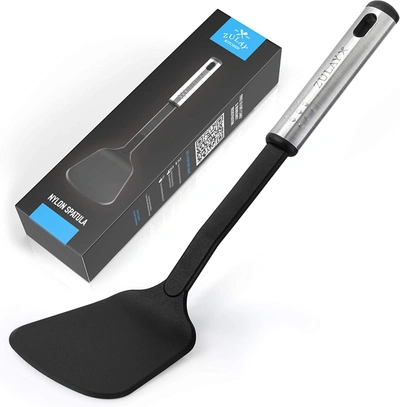 Zulay Kitchen Flexible Nylon Spatula Turner With Stainless Steel Ergonomic Handle In Black