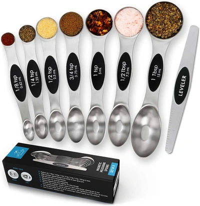 Zulay Kitchen Magnetic Measuring Spoons With Leveler In Silver