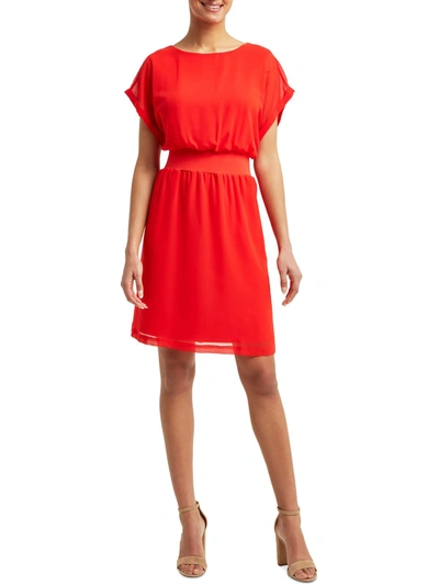 H Halston Womens Layered Knee-length Shift Dress In Red