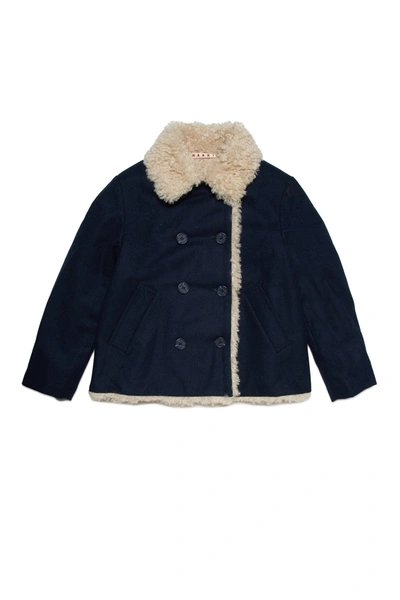 Marni Kids' Double-breasted Coat In Blue