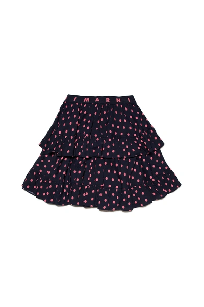 Marni Kids' Logo-band Polka-dot Print Skirt In Blue