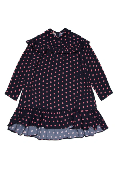 Marni Kids' Ruffle-detail Polka Dot Dress In Blue