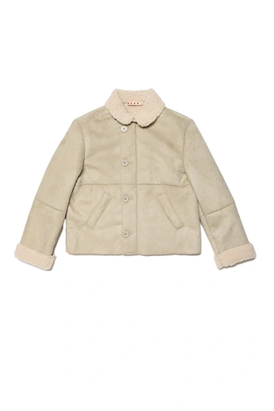 Marni Kids' Faux-suede Button-up Jacket In Beige