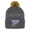 FANATICS FANATICS BRANDED CHARCOAL ST. LOUIS BLUES AUTHENTIC PRO HOME ICE CUFFED KNIT HAT WITH POM
