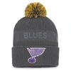 Fanatics Branded Charcoal St. Louis Blues Authentic Pro Home Ice Cuffed Knit Hat With Pom In Charcoal