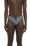 Versace Logo Print Swim Briefs In White,black
