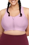 Glamorise Plus Size Full Figure Zip Up Front Closure Sports Wirefree Bra In Lavender