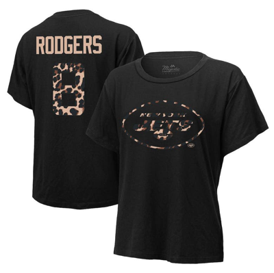 Majestic Threads Aaron Rodgers Black New York Jets Leopard Player Name & Number T-shirt