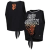 The Wild Collective Black San Francisco Giants Twisted Tie Front Tank Top In Black