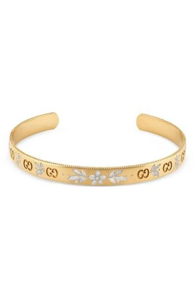 Gucci Icon Blossom 18k Yellow Gold & Enamel Bangle Bracelet
