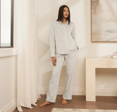 Boll & Branch Organic Soft Knit Long Sleeve & Pants Pajama Set In Mist
