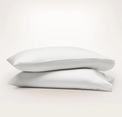 Boll & Branch Organic Signature Delicate Stripe Pillowcase Set In White/pewter