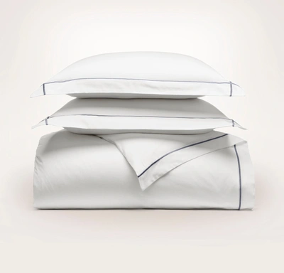Boll & Branch Organic Signature Embroidered Duvet Set In White/mineral