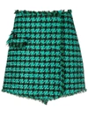 Msgm Textured Houndstooth Tweed Skirt With Frayed Hem In Green