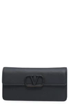 Valentino Vlogo Flap Leather Wallet On Chain In 0no Nero